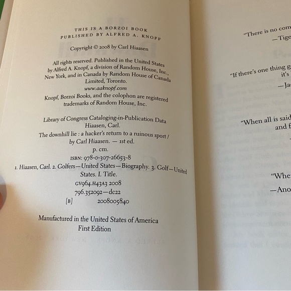 Downhill Lie: A Hacker's Return to a Ruinous Sport by Carl Hiaasen (2008 HB 1st) - Picture 7 of 7